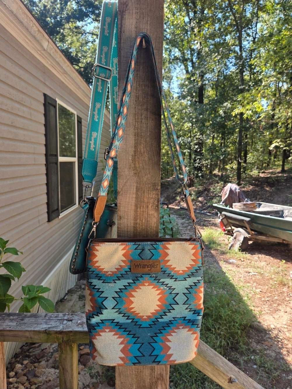 Wrangler Turquoise and Orange Aztec Crossbody Bucket Bag